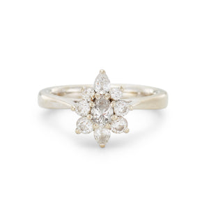 Vintage Cluster Engagement Ring Set, Diamond and Pearl Wedding Set