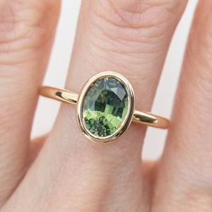 Green Sapphire Bezel Engagement Ring