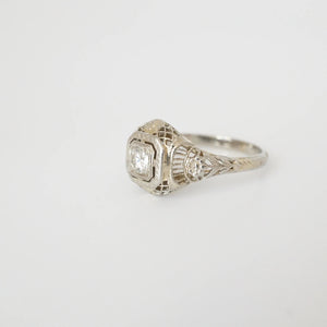 ON HOLD Vintage Filigree Dome Ring, White Gold