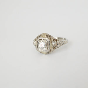 ON HOLD Vintage Filigree Dome Ring, White Gold